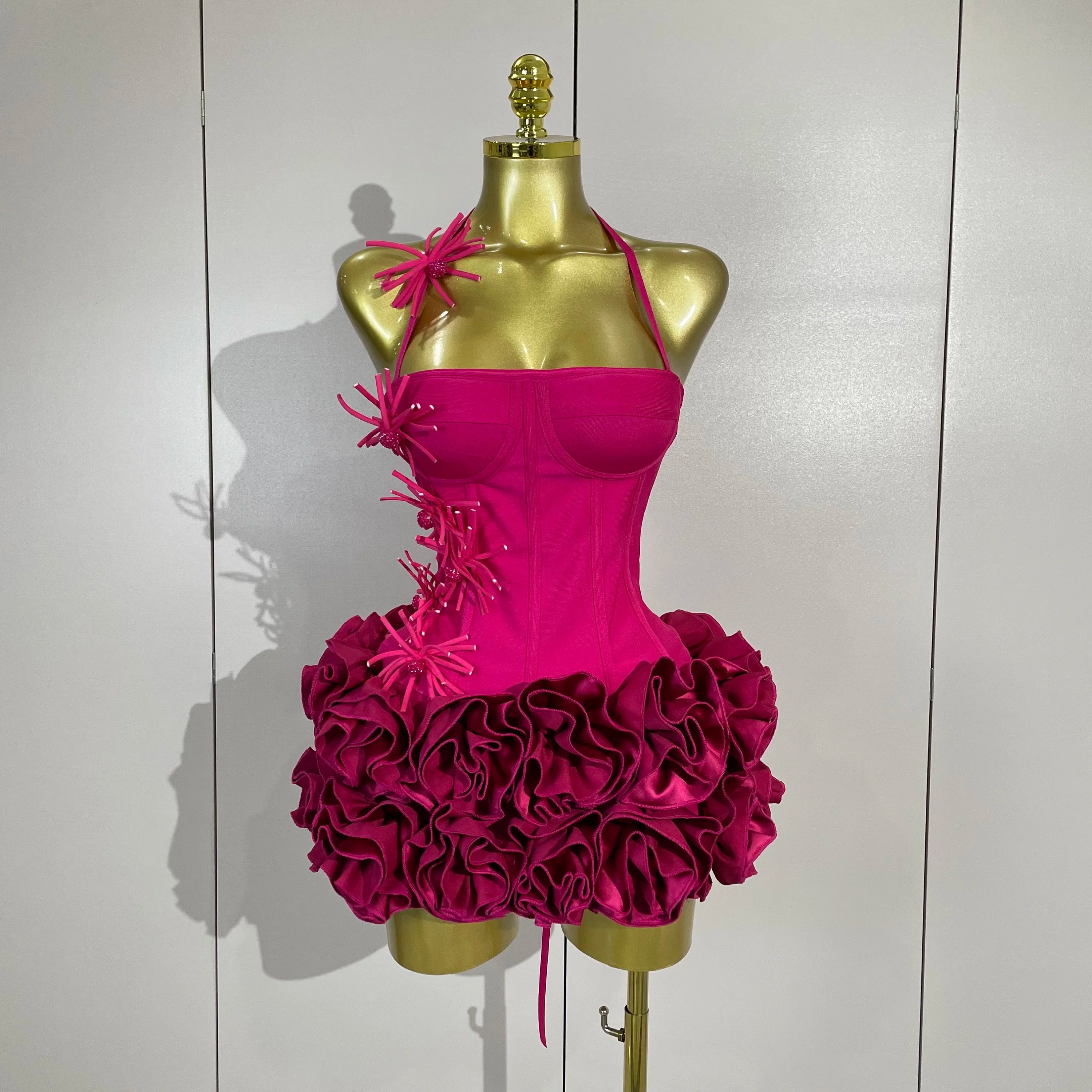 3D Rose Petal Skirt Strapless Mini Dress | Pageant | Stage
