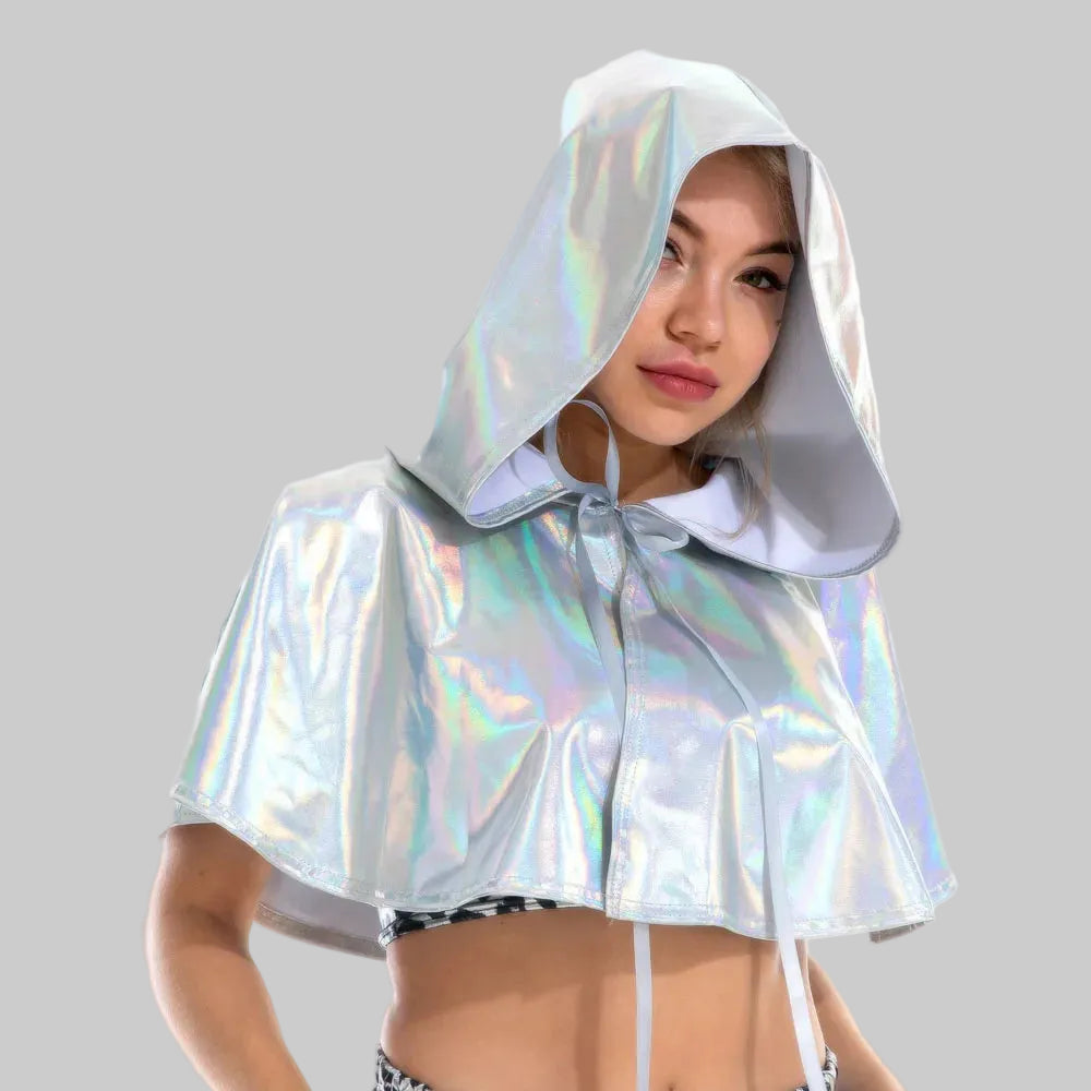Metallic Hooded Cape - Shiny Holographic Cloak for Stage & Performance