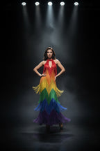 Rainbow Rhinestone Mesh Gown | Stage Performance Dress