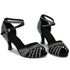 Rhinestone Latin Dance Sandal | Satin | 7.5cm Cuban Heel