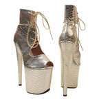 Snake Print Open-Toe Platform Boot – 8 Inch Heel