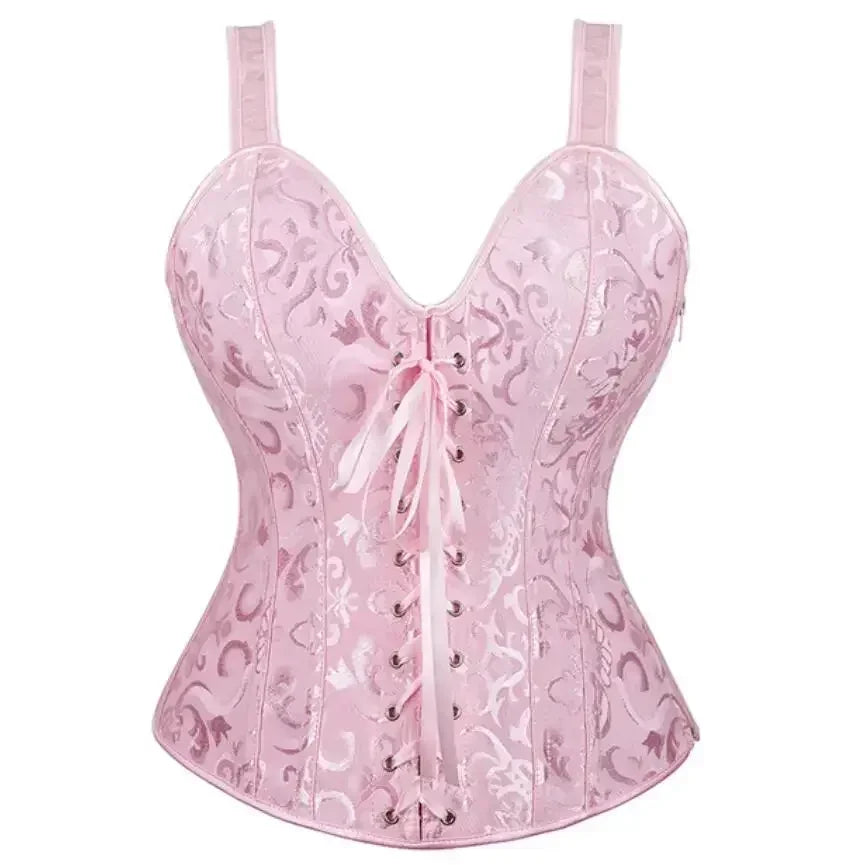 Satin Floral Overbust Corset | Straps | 12 Colors