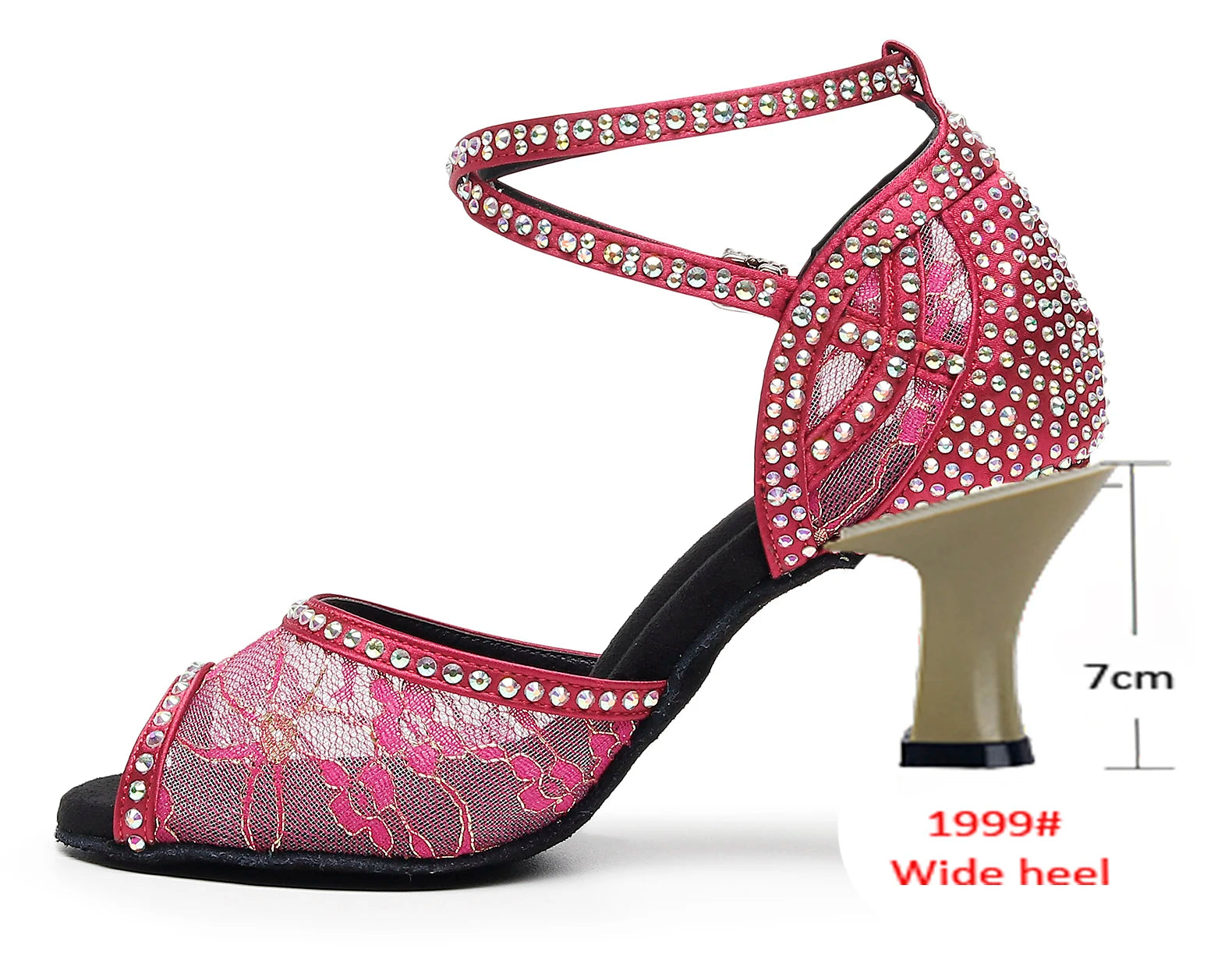 Rhinestone Lace Mesh Latin Dance Heels | Red & Green | 6–10cm