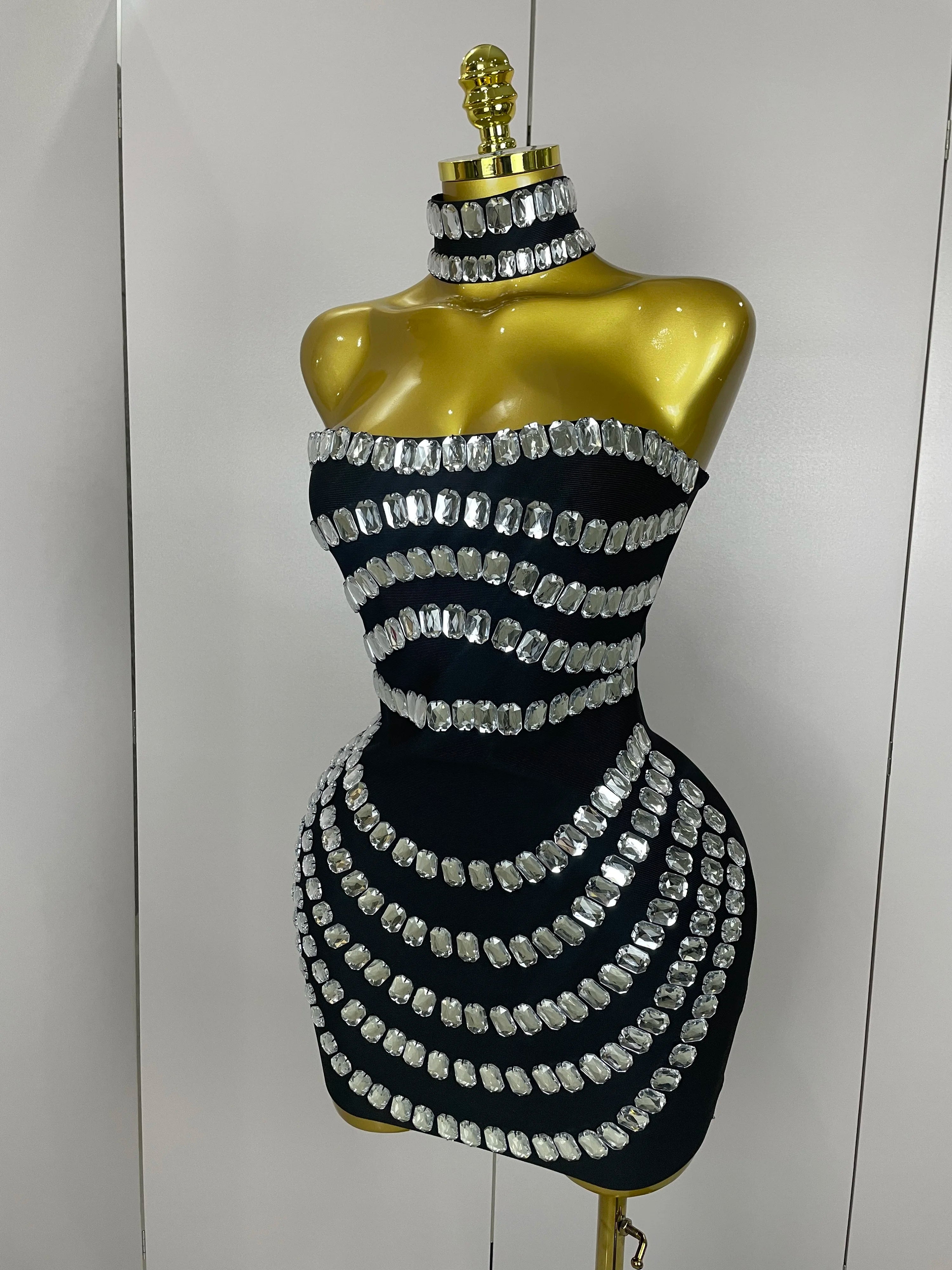 Rhinestone Bodycon Mini Dress | Strapless | Stage & Club