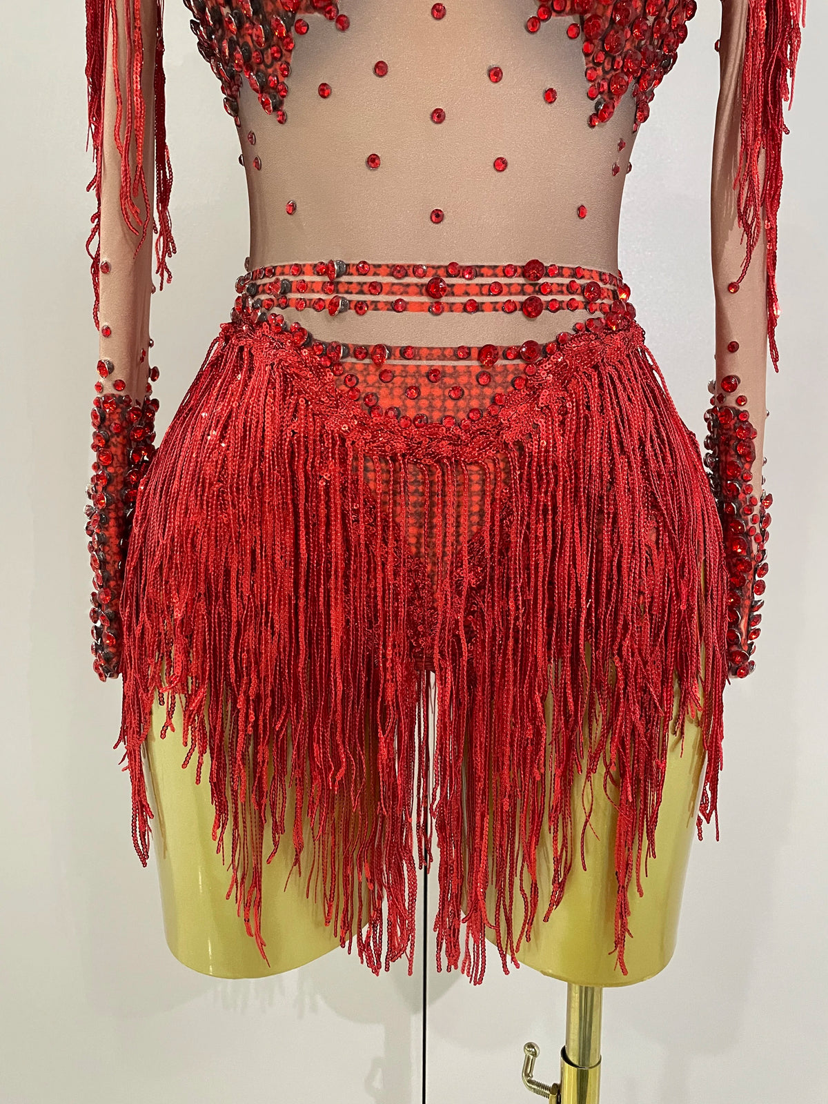 Rhinestone Bodysuit | Red Sequin Fringe