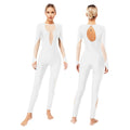 Women's Rhinestone Bell-Bottom Dance Jumpsuit | Deep V-Neck & Ruched Mesh | Latin & Performance