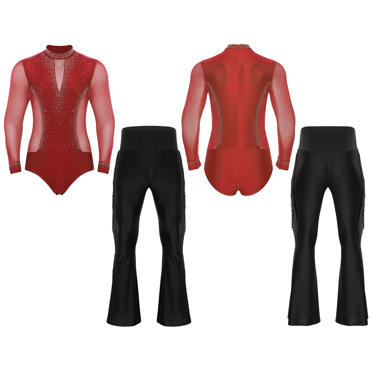Men's Latin Dance Set | Rhinestone Bodysuit & Flared Pants