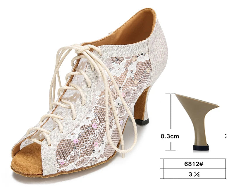 Glitter Latin Dance Boots | Lace-Up | Cuban Heel | Silver, Gold & Black