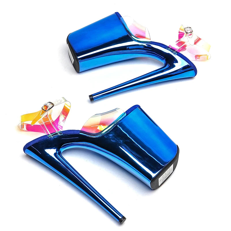 Holographic Clear Platform Sandals - 23cm Pole Dance Heels