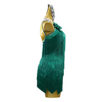 Green Rhinestone Latin Dance Dress with Fringe & Tassel Details