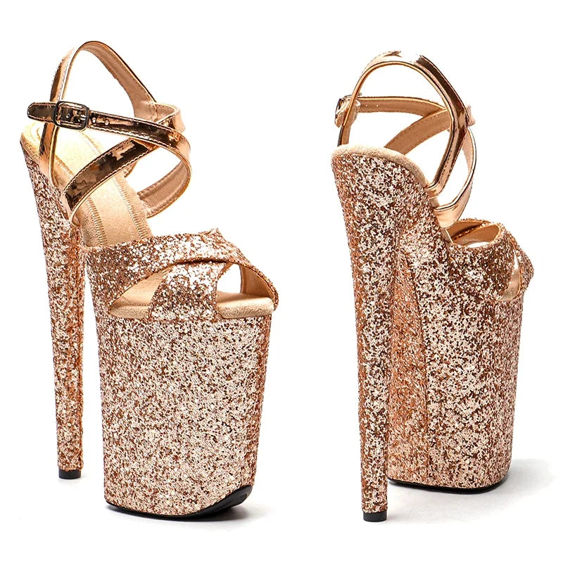 9-Inch Glitter Platform Sandals - Peep Toe Exotic Dance Heels