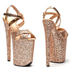 9-Inch Glitter Platform Sandals - Peep Toe Exotic Dance Heels