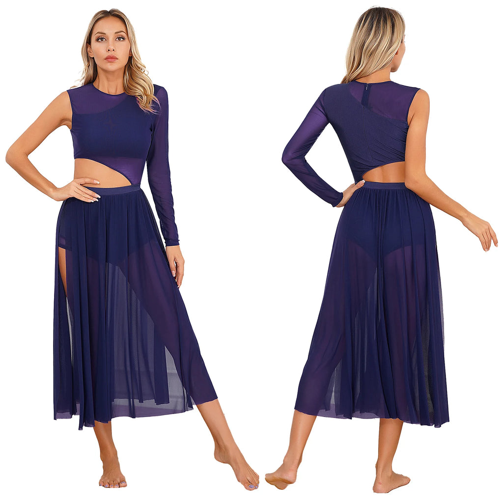 Lyrical Dance Dress | Asymmetric Cutout Mesh