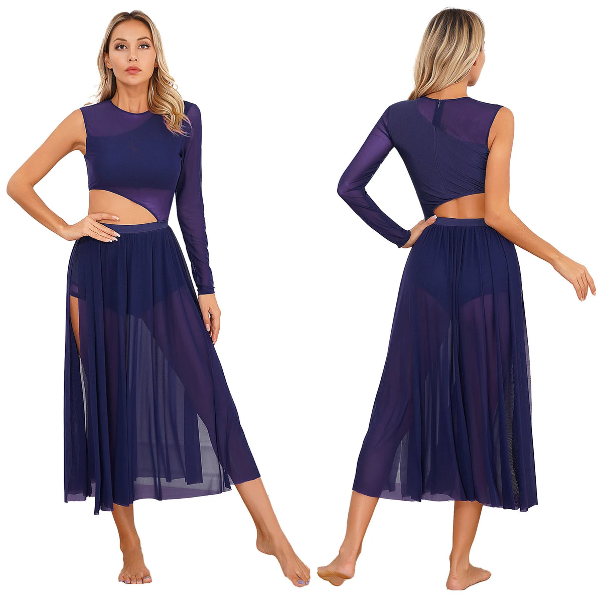 Lyrical Dance Dress | Asymmetric Cutout Mesh