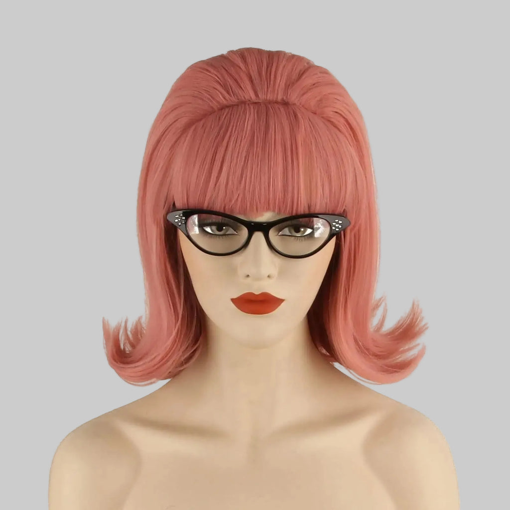 Retro Glam Pink Updo Wig - 60s Beehive & 70s Pinup Synthetic Wig (12 Inches)