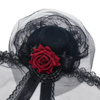 Gothic Mini Top Hat | Lace Veil & Rose | 4 Styles