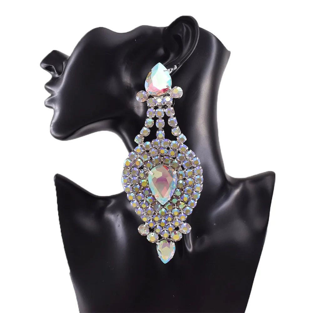 Rhinestone Drop Earrings | Crystal Statement | Clip-On
