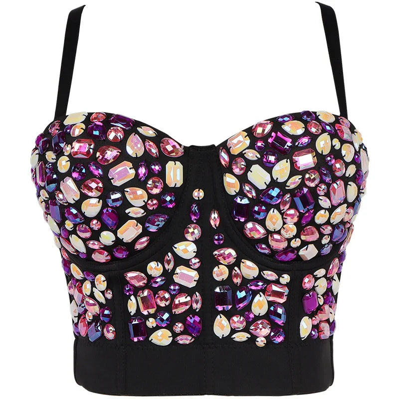 Heavy Beading Rhinestone Bustier | Colorful Crystal Corset Top