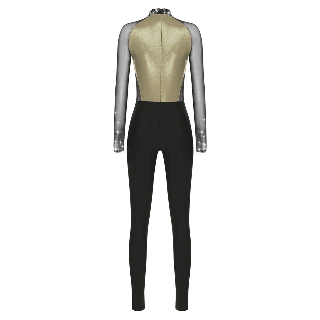 Rhinestone Catsuit | Mesh Sleeves | Stage Ready