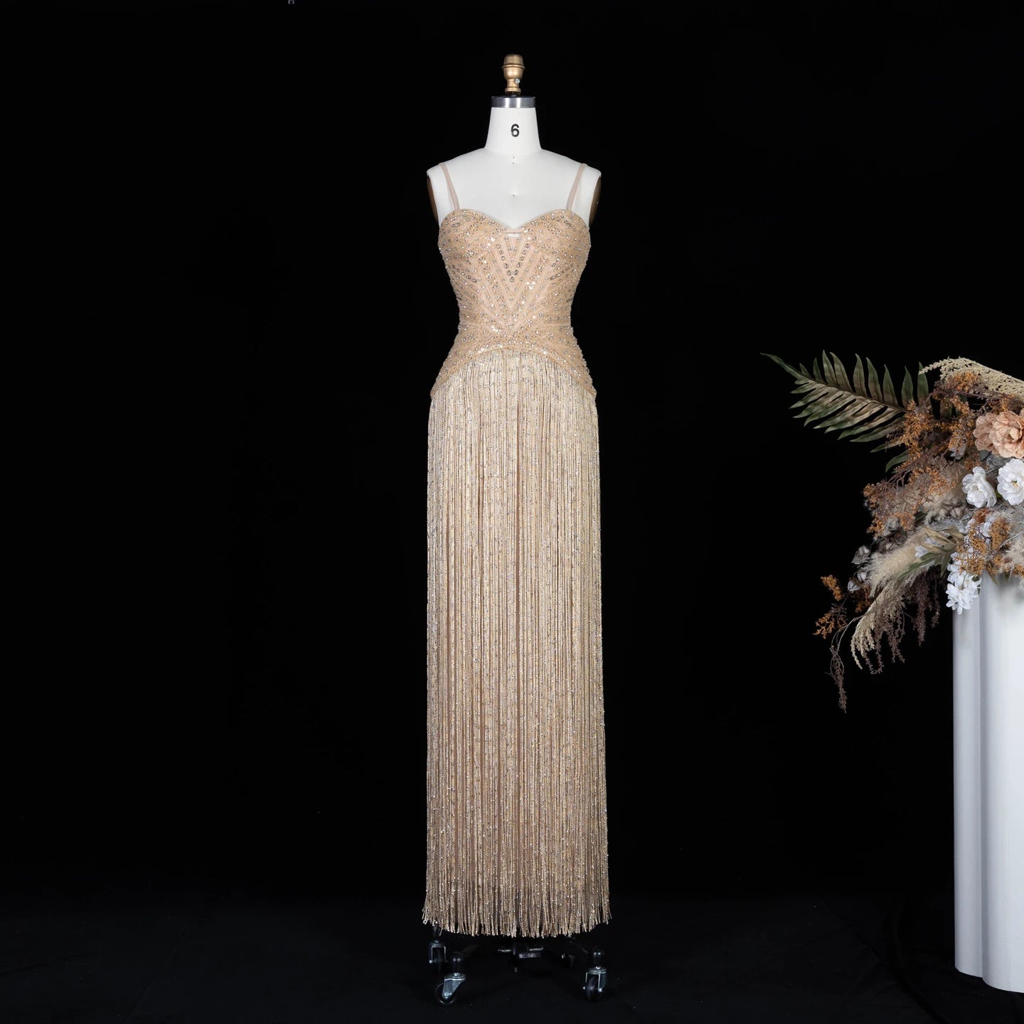 Crystal Tassel Fringe Gown | Sweetheart | Floor-Length