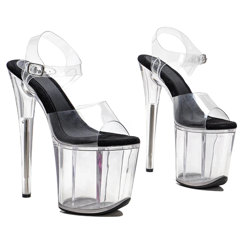 20cm Platform Heels - Transparent Slip-On Dance Sandals