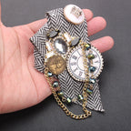 Steampunk Clock Brooch | Rhinestone & Chain | Lapel Pin