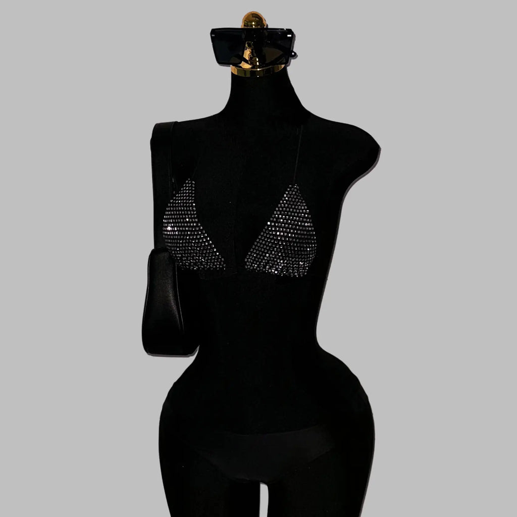 Rhinestone Fishnet Halter Crop Top