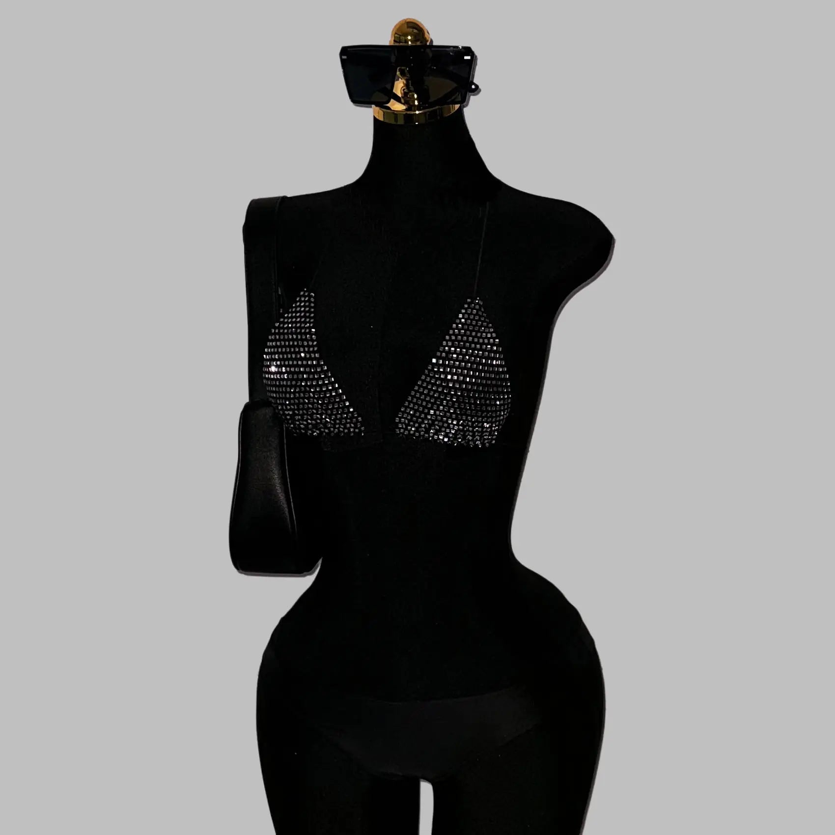 Rhinestone Fishnet Halter Crop Top