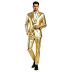 Men's Metallic 2-Piece Suit | Slim Fit Blazer & Pants | Stage & Party | Gold