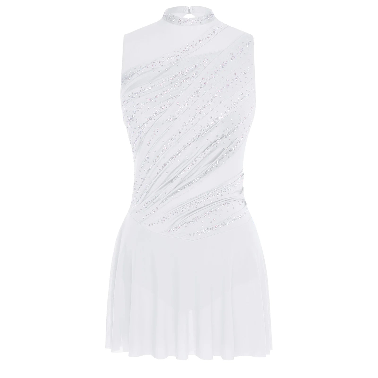 Women's Rhinestone Ruched Dance Dress | Sleeveless | Ballet & Figure Skating