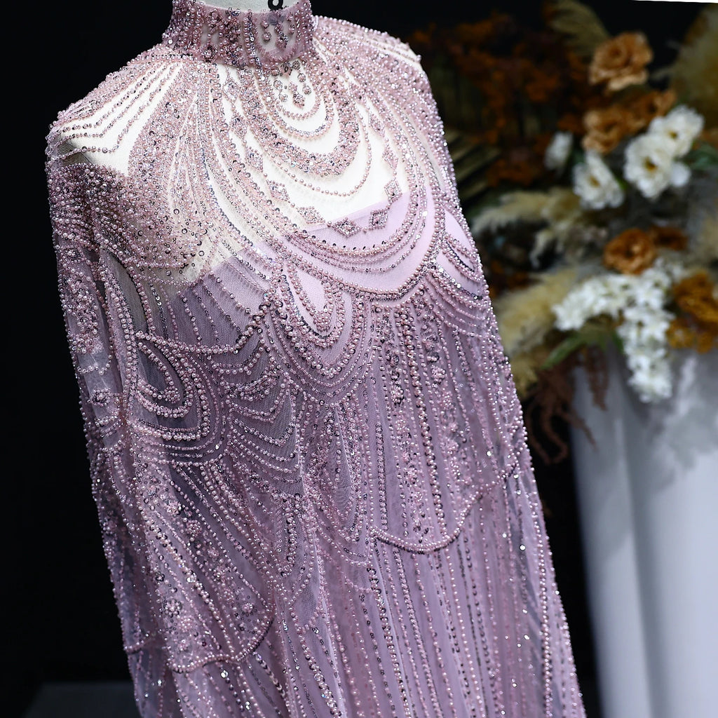 Crystal Kaftan Cape Gown | Beaded Tulle | 7 Colors