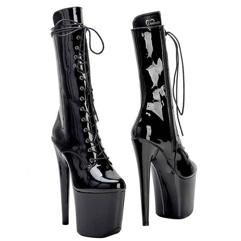 Patent Platform Ankle Boots – 8-Inch Pole Dance Heels, Pink, Wine Red & Black