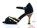 Latin Dance Heels | Black Velvet & Gold | Cuban Heel