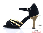 Latin Dance Heels | Black Velvet & Gold | Cuban Heel