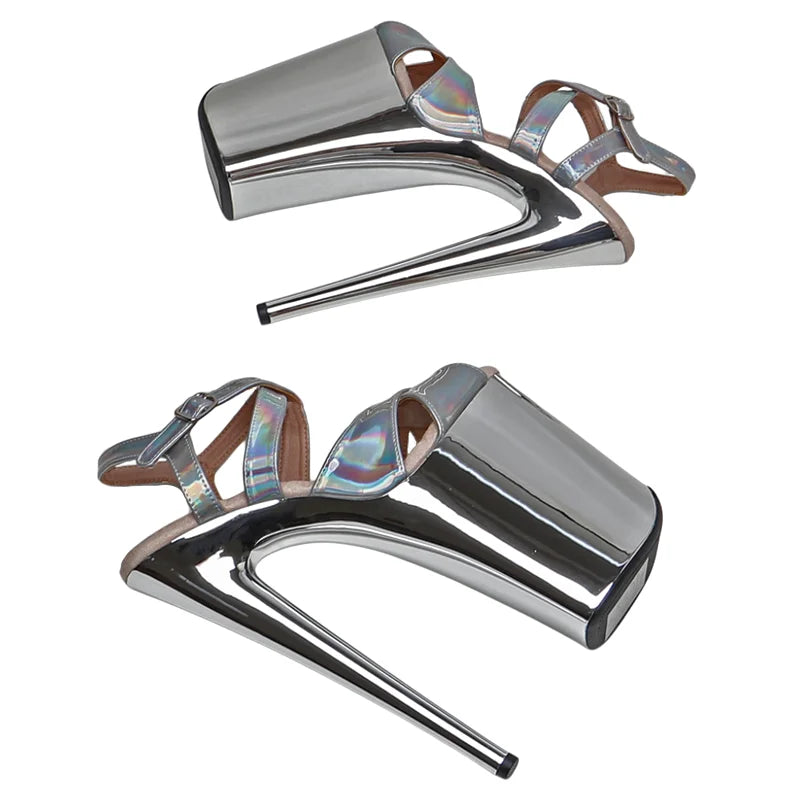 9-Inch Holographic Platform Sandals - Exotic Dance Heels