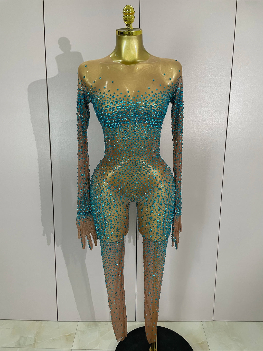 Rhinestone Fringe Catsuit | Mesh | Singer Stage
