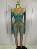 Rhinestone Fringe Catsuit | Mesh | Singer Stage