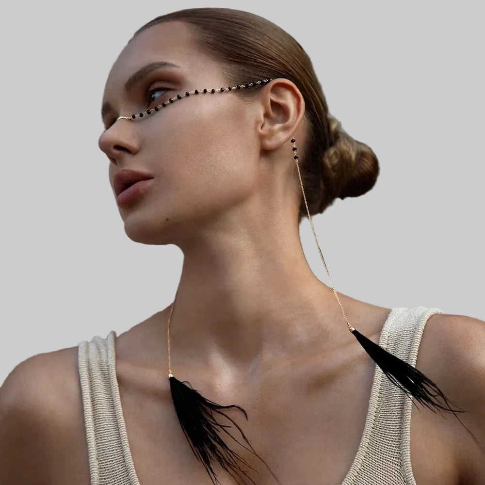 Ethnic White Feather Face Chain Tassel