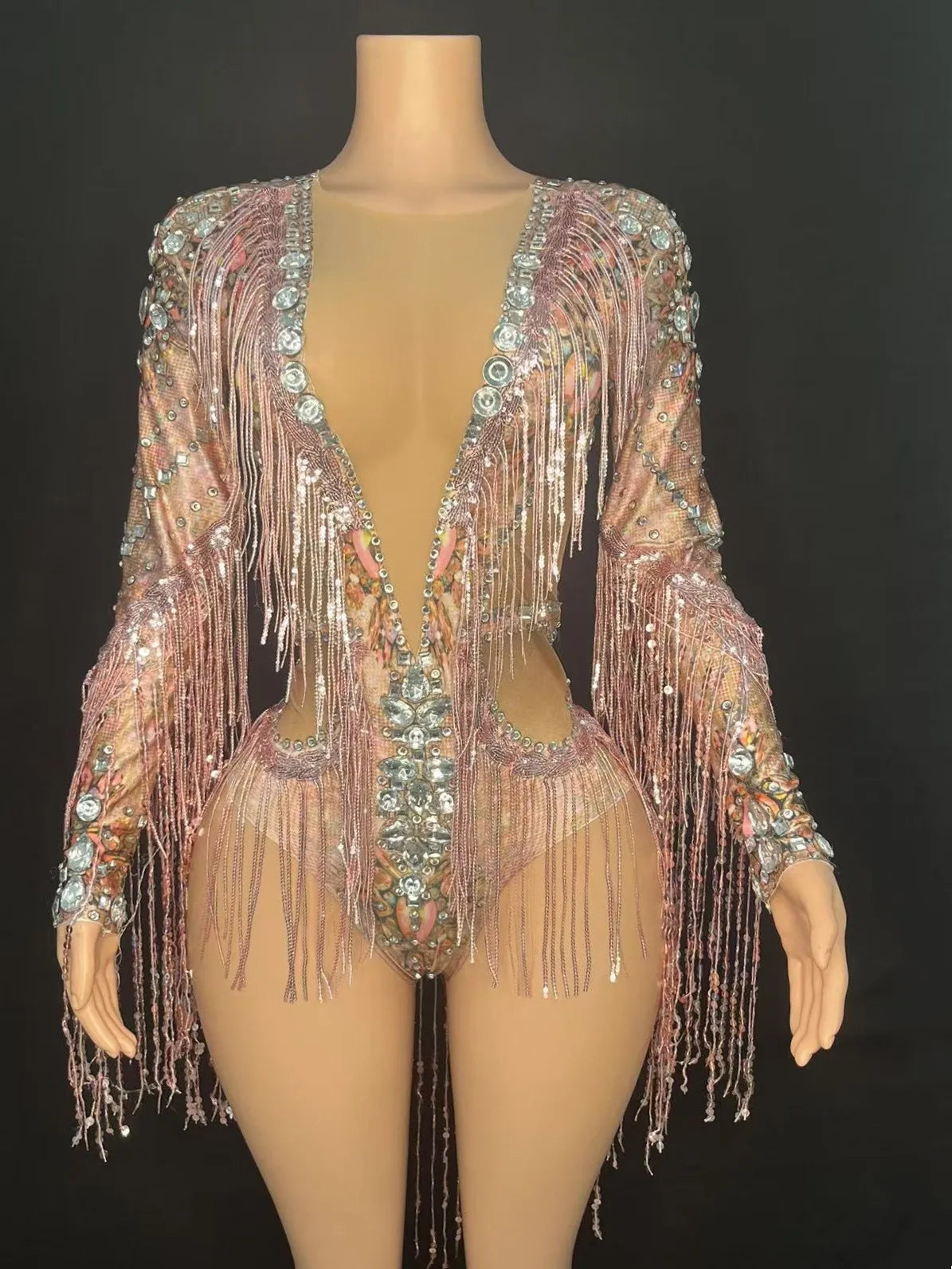 Sparkly Fringe Bodysuit | Long Sleeves