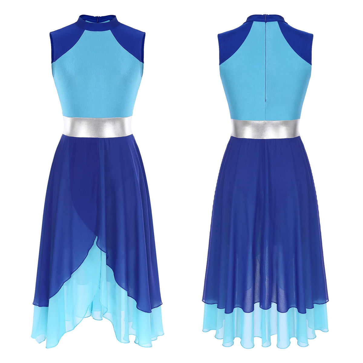 Color Block Lyrical Dance Dress | Mock Neck | Asymmetric Hem