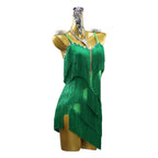 Green Latin Samba Fringe Dance Dress – Rhinestone Tassel Stage Costume