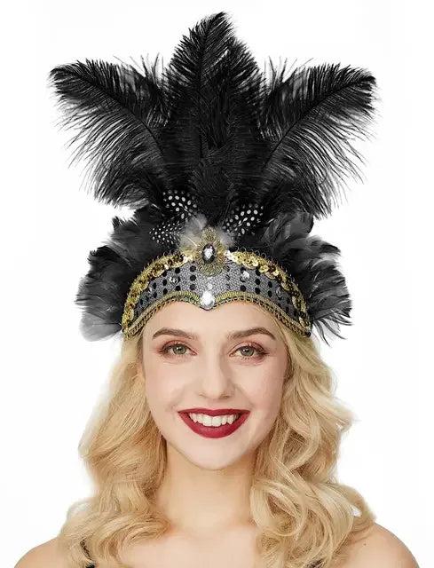 Showgirl Feather Headdress | Crystal Crown | 8 Colors