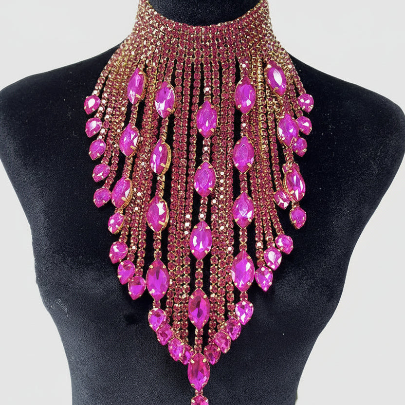 Crystal AB Tassel Necklace - Stunning Long Irregular Rhinestone Choker for Stage & Wedding