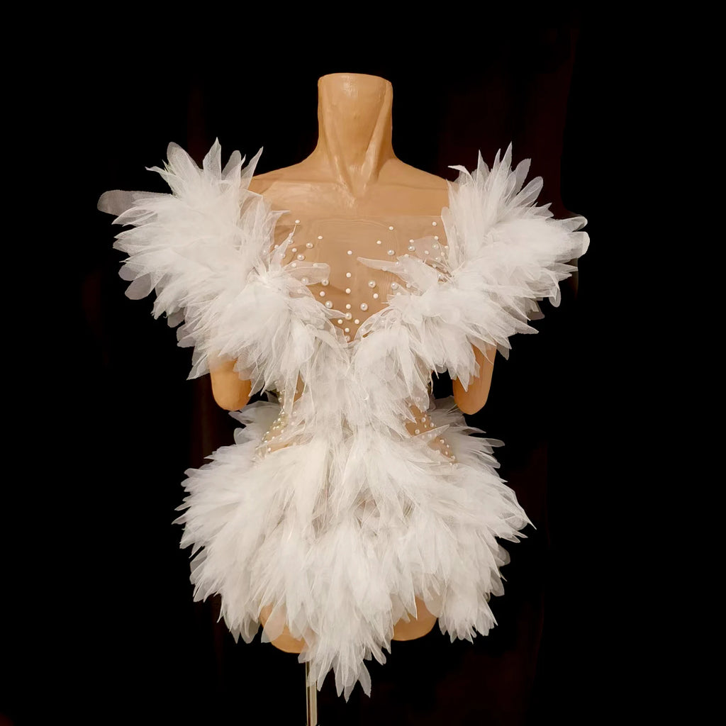 Rhinestone Winged Costume | White Mini Dress
