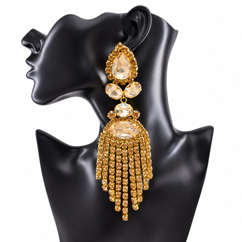 Rhinestone Clip-On Earrings | Long Tassel