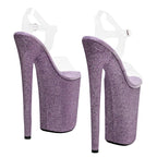 23cm Clear Platform Sandals - Glitter Slip-On Dance Heels