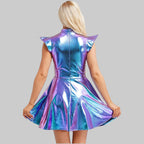 Holographic A-Line Performance Dress - Futuristic Stage Costume
