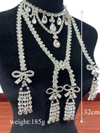 Rhinestone Bowknot Tassel Body Chain | Crystal Silver