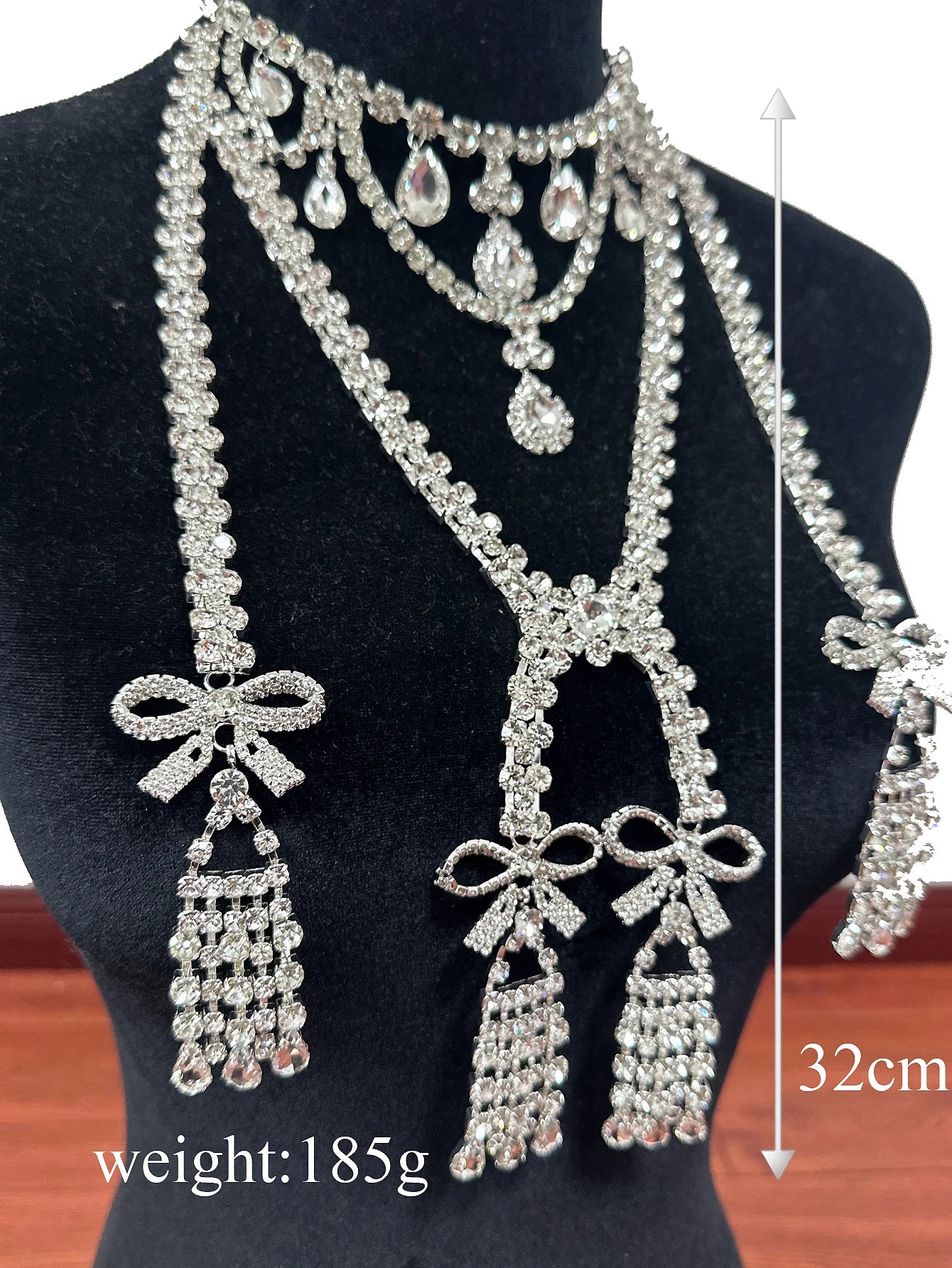 Rhinestone Bowknot Tassel Body Chain | Crystal Silver