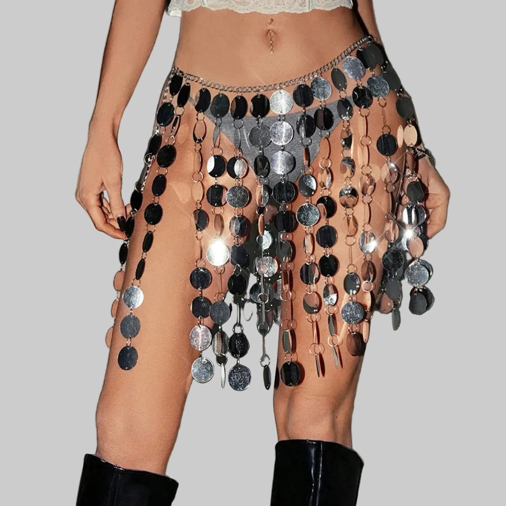 Acrylic Sequin Tassel Mini Skirt - Handmade See-Through Party Skirt